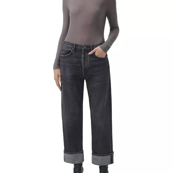 AGOLDE Fran High Waist Wide Leg Charcoal Jeans. Size 24